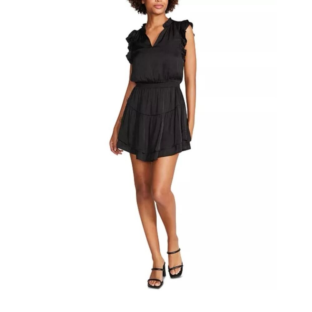 Steve Madden Satin Prairie Dreams black mini dress size large NWT - Picture 1 of 5